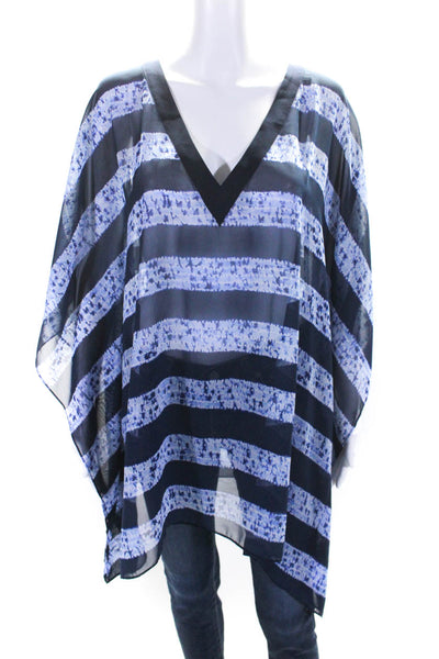 Michael Michael Kors Womens Blue Printed Short Sleeve Poncho Blouse Top Size XS