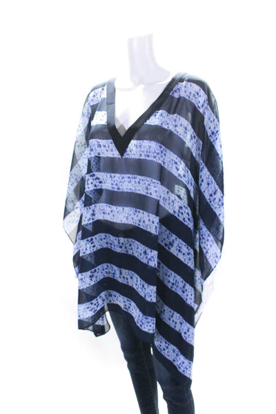 Michael Michael Kors Womens Blue Printed Short Sleeve Poncho Blouse Top Size XS