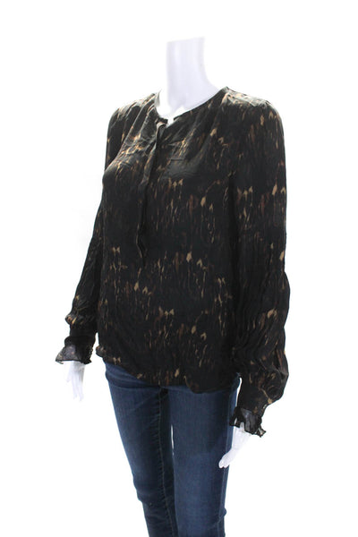 Kobi Halperin Women's Round Neck Long Sleeves Silk Blouse Black Size XS