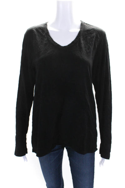 Wilt Women's Round Neck Long Sleeves Asymmetrical Hem Blouse Black Size M