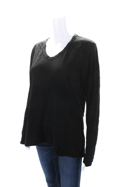 Wilt Women's Round Neck Long Sleeves Asymmetrical Hem Blouse Black Size M