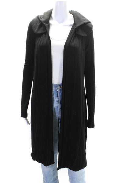 Jane Oh Womens Stretch Hooded Open Front Longline Cardigan Sweater Black Size M