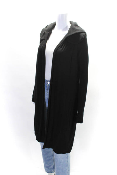 Jane Oh Womens Stretch Hooded Open Front Longline Cardigan Sweater Black Size M