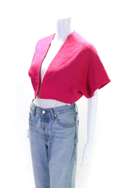 Natori Womens Ribbed Cropped Short Sleeve Open Front Shrug Pink Size XS