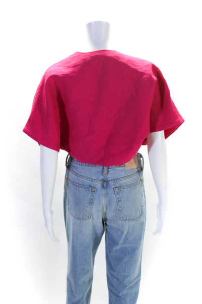 Natori Womens Ribbed Cropped Short Sleeve Open Front Shrug Pink Size XS