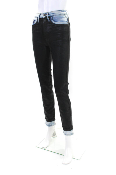 Frame Womens Cotton Blend Five Pocket High-Rise Skinny Jeans Black Size 24