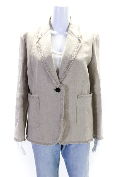 Vanessa Bruno Womens Woven Fringe One Button Blazer Jacket Beige Linen Size FR42