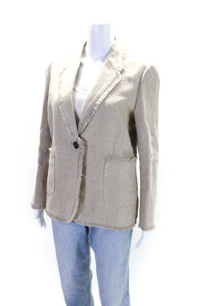 Vanessa Bruno Womens Woven Fringe One Button Blazer Jacket Beige Linen Size FR42