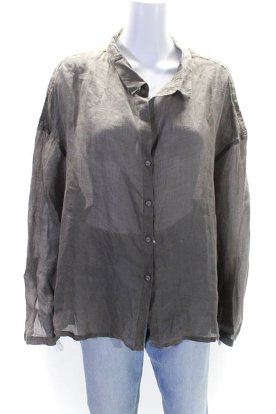 Annette Gortz Womens Long Sleeves Crew Neck Button Down Shirt Gray Size Large