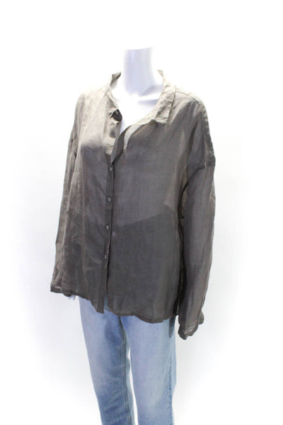 Annette Gortz Womens Long Sleeves Crew Neck Button Down Shirt Gray Size Large