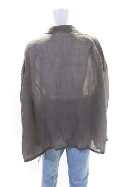 Annette Gortz Womens Long Sleeves Crew Neck Button Down Shirt Gray Size Large