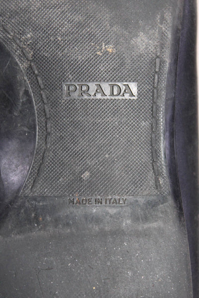 Prada Mens Black Leather Embellished Strap Slip On Flat Loafer Shoes Size 9