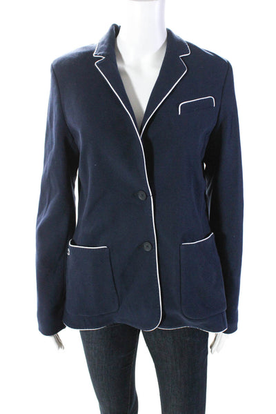 Lacoste Women's Collared Long Sleeves Unlined Three Button Blazer Blue Size 40