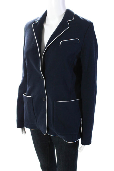 Lacoste Women's Collared Long Sleeves Unlined Three Button Blazer Blue Size 40