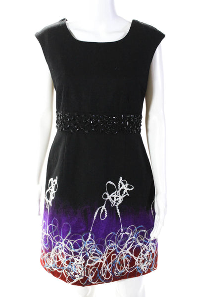 Chloe Women's Round Neck Sleeveless Embellish A-Line Mini Dress Black Size 6