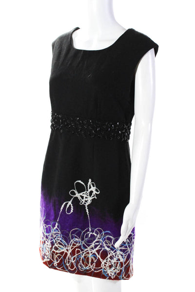 Chloe Women's Round Neck Sleeveless Embellish A-Line Mini Dress Black Size 6