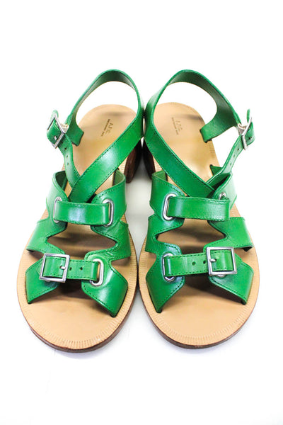 APC Womens Leather Strappy Adjustable Open Toe Sandals Green Size 37 7