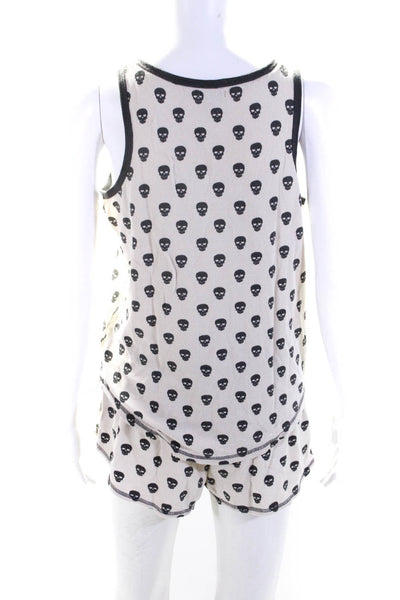 PJ Salvage Womens Skull Print Sleeveless Pajama Set White Grey Cotton Size Mediu