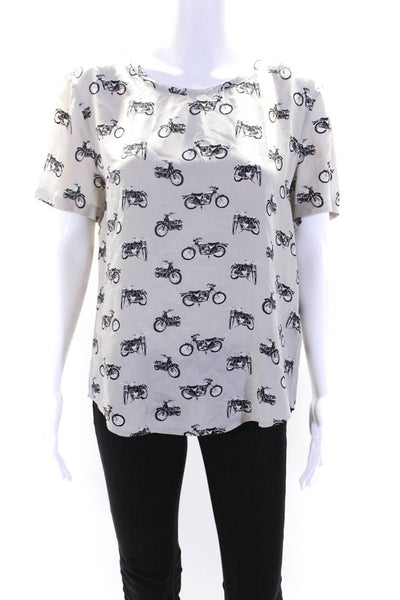 Equipment Femme Womens Silk Motorcycle Print Short Sleeves Blouse Gray Size Smal