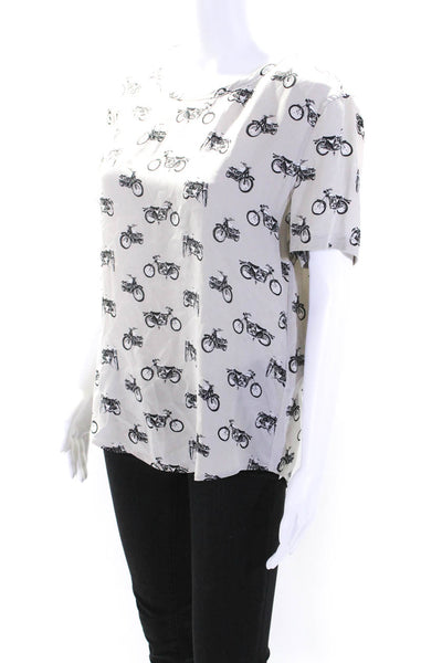 Equipment Femme Womens Silk Motorcycle Print Short Sleeves Blouse Gray Size Smal