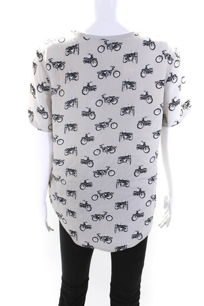 Equipment Femme Womens Silk Motorcycle Print Short Sleeves Blouse Gray Size Smal