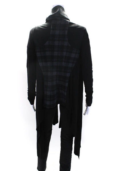 Jane Oh Womens Jersey Plaid Back Long Sleeve Draped Front Cardigan Black Size PP