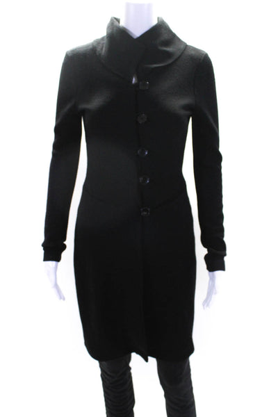 Jane Oh Womens Wool Knit Long Sleeve Button Down Split Hem Trench Black Size PP