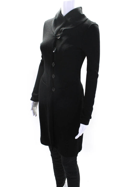 Jane Oh Womens Wool Knit Long Sleeve Button Down Split Hem Trench Black Size PP