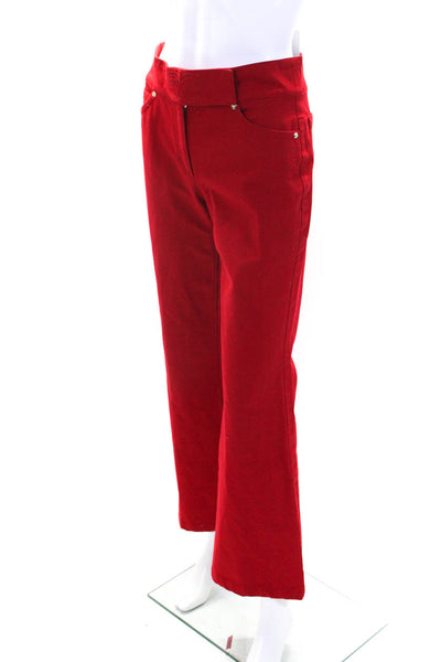 Escada Womens Cotton Low Rise Double E Embroidery Flared Hem Jeans Red Size 36