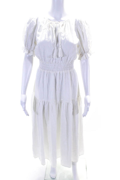 Moon River Womens Short Sleeve Lined Cut Out Back Long A-Line Dress White Size S