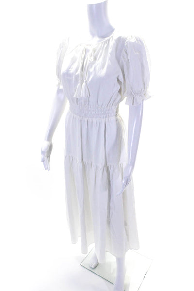 Moon River Womens Short Sleeve Lined Cut Out Back Long A-Line Dress White Size S