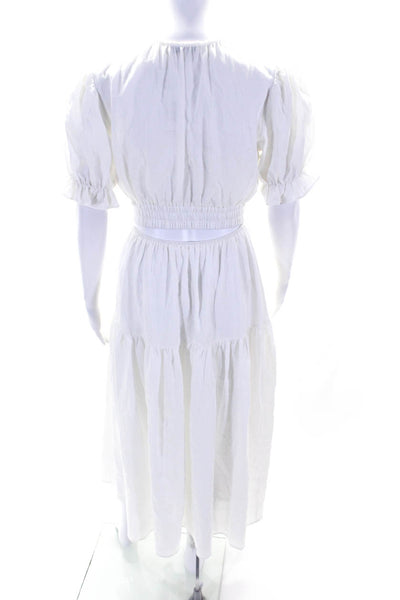 Moon River Womens Short Sleeve Lined Cut Out Back Long A-Line Dress White Size S