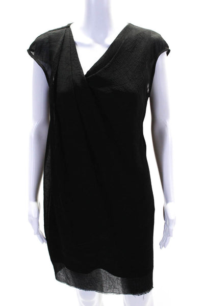 Helmut Lang Womens Chiffon Sleeveless V-Neck Frayed Hem Shift Dress Black Size 2