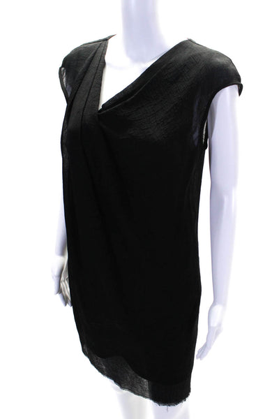 Helmut Lang Womens Chiffon Sleeveless V-Neck Frayed Hem Shift Dress Black Size 2