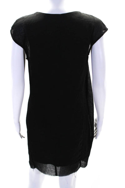 Helmut Lang Womens Chiffon Sleeveless V-Neck Frayed Hem Shift Dress Black Size 2