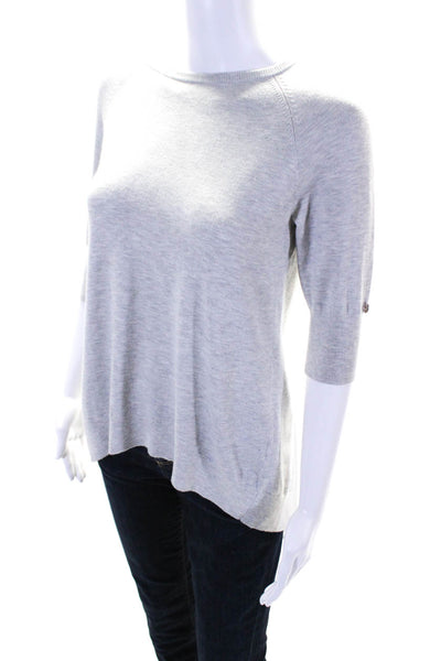 Karen Millen Womens Half Sleeve Knit Front Blouse Hem Shirt Gray White Size 2