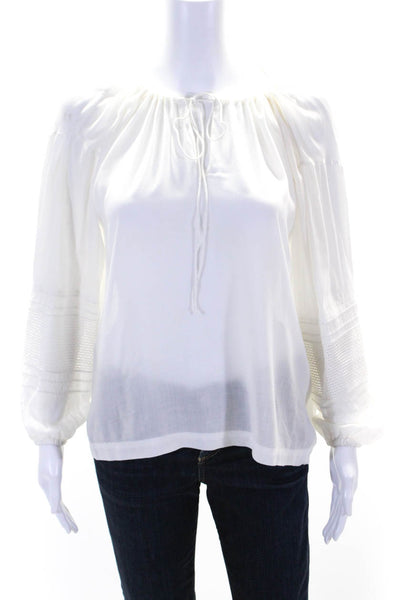 Vince Womens Long Sleeve Cut Out Tie Front Peasant Blouse Top White Size S