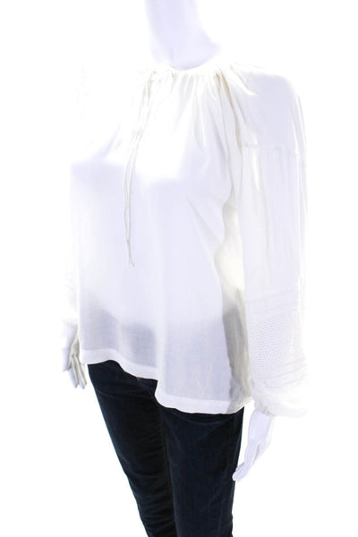 Vince Womens Long Sleeve Cut Out Tie Front Peasant Blouse Top White Size S