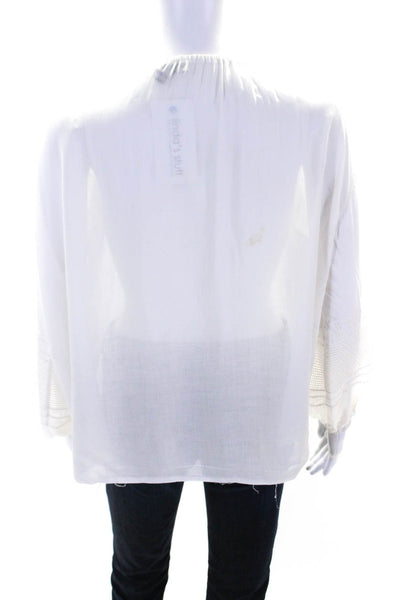 Vince Womens Long Sleeve Cut Out Tie Front Peasant Blouse Top White Size S