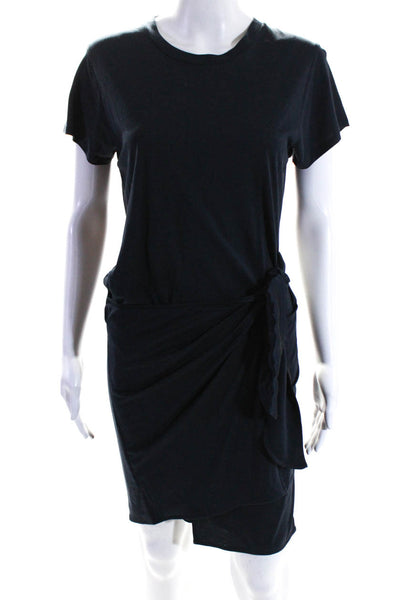 Rag & Bone Womens Tie Detail Round Neck Short Sleeve T-Shirt Dress Navy Size S