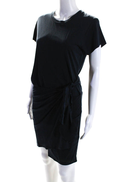 Rag & Bone Womens Tie Detail Round Neck Short Sleeve T-Shirt Dress Navy Size S