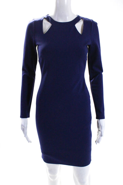 Halston Heritage Womens Stretch Cut Out Long Sleeve Pencil Dress Purple Size XS