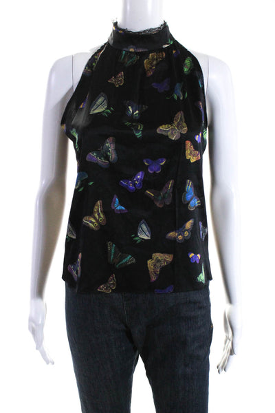 Generation Love Womens Butterfly Print High Neck Sleeveless Blouse Black Size S