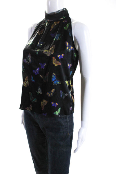 Generation Love Womens Butterfly Print High Neck Sleeveless Blouse Black Size S