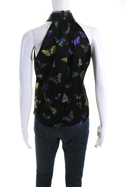 Generation Love Womens Butterfly Print High Neck Sleeveless Blouse Black Size S