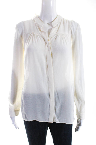 Maje Womens Chiffon Long Sleeve Hidden Placket Button Down Blouse White Size 1