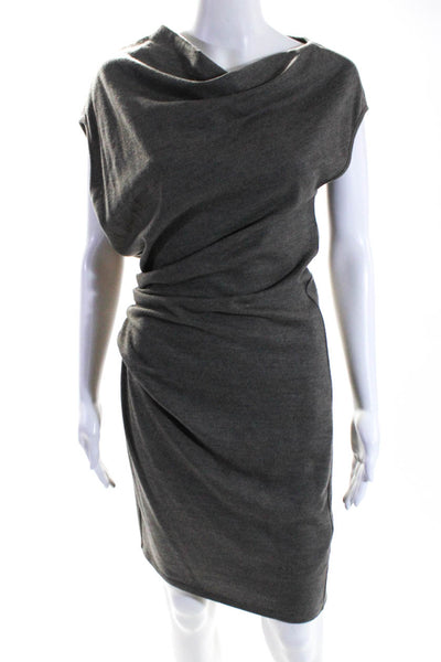 Helmut Lang Womens Wool Ruched One Shoulder Sleeveless Bodycon Dress Gray Size S