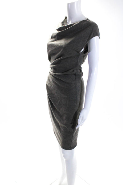 Helmut Lang Womens Wool Ruched One Shoulder Sleeveless Bodycon Dress Gray Size S