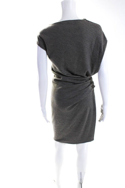 Helmut Lang Womens Wool Ruched One Shoulder Sleeveless Bodycon Dress Gray Size S