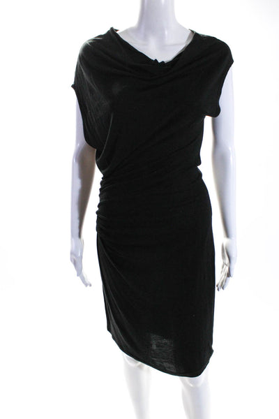 Helmut Lang Womens Jersey Cowl Neck Ruched Asymmetrical Hem Dress Black Size S